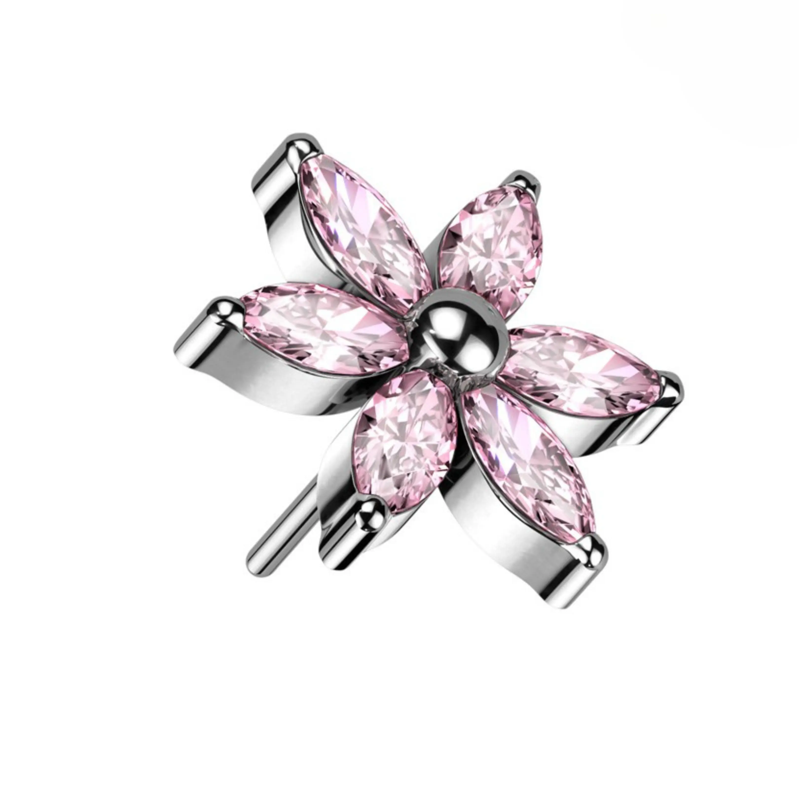 Marquise Flower Titanium Threadless Push In Top Hypoallergenic Durable Labret Flatback Piercing Jewelry