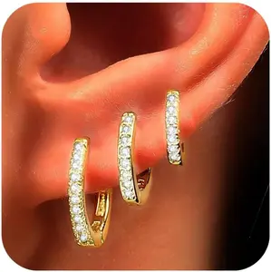 3 Pairs 14K  Plated Huggie Hoop Earrings Set for Women or Men Lightweight  Small Hoop Earring Pack Multiple  Stacks Cartilage
