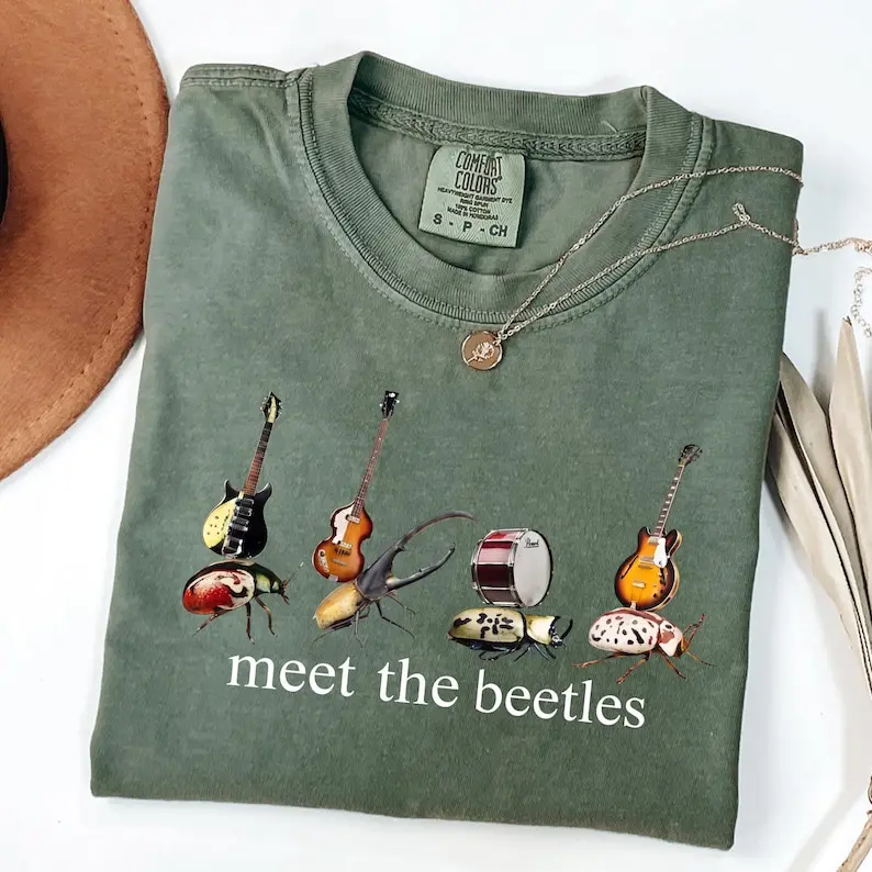 Comfort Colors Meet The Beetles Funny Bug Band Shirt, Retro Insect Music Parody Tee, Cottagecore Entomology Graphic Shirt, Indie Rock Fan