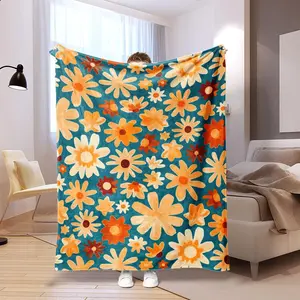 Floral Print Blanket, Soft Throw Blanket, Air-conditioned Room Blanket, Warm Nap Blanket for Home & Office, Gift for Girls
