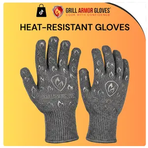 Heat Resistant Gloves with Silicone Grip & Cotton Lining - Protection up to 932°F - Fire & Cut Resistant, Lightweight & Flexible Fit Oven Mitts - Perfect for Kitchen Cooking, Grilling & Baking - Indoor & Outdoor Use Accessory