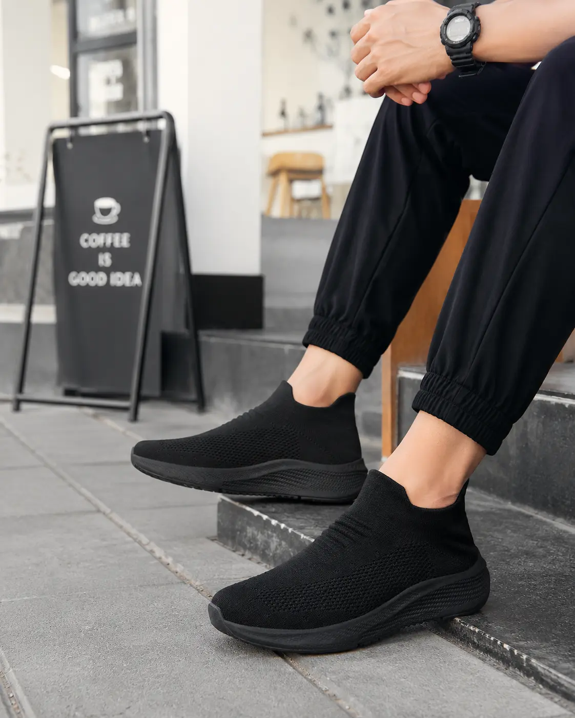 Women’s Slip-On Walking Shoes, Lightweight Breathable Mesh Sneakers with Non-Slip Sole for Running, Tennis and Casual Wear, Black