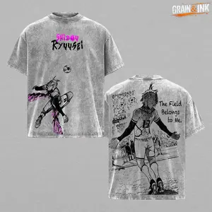 Shidou Ryusei Vintage Washed Oversized T-Shirt, Blue Lock Anime Graphic Tee, Heavyweight Cotton Streetwear Outfit, Unisex Casual Top, Perfect Anime Fan Gift