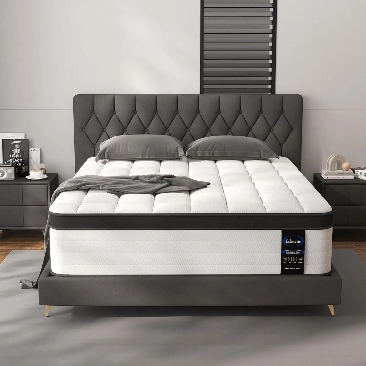 King Mattress, 4 Inch Hybrid King Size Mattress Topper in a Box, Medium Firm and Pocket Springs, Strong Edge Support, Pressure Relief