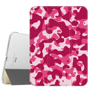 Pink Camouflage Case for iPad A16 2025 / iPad air 6/ iPad mini 6 Air, Pro 4,5,6,7, Slim Stand Cover with Soft Translucent Frosted Back Pencil Slot, for Samsung Galaxy Tab S9 S6,7,8,9,10FE + A7 LTE Tablet Cases