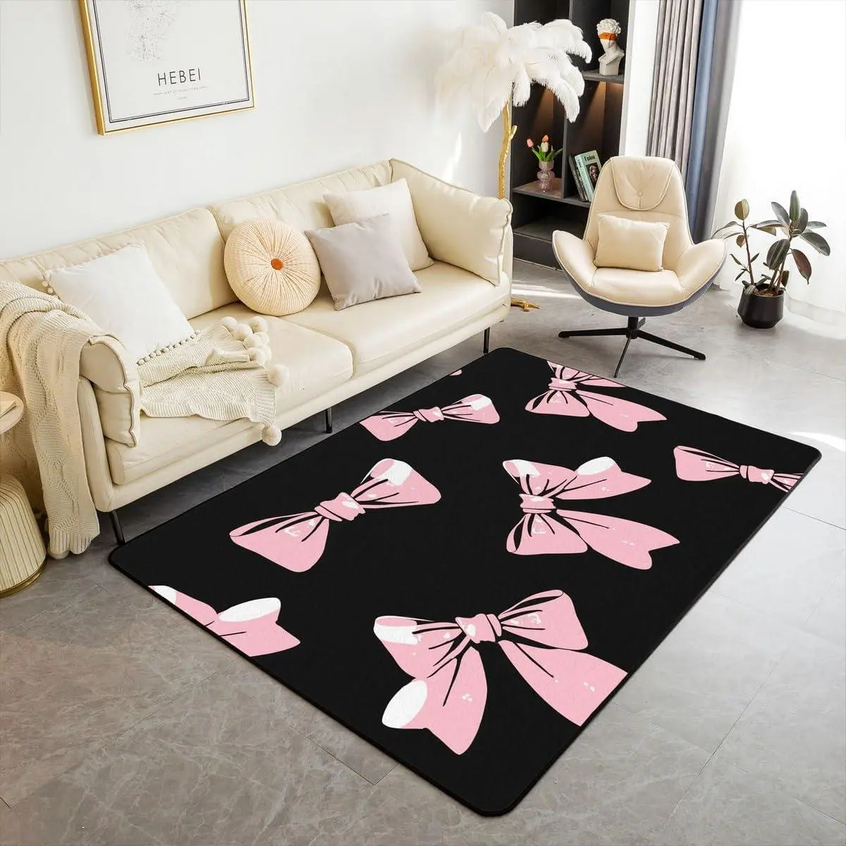 Bowknot Living Room Rugs Area Rug Bow Rugs Living Room Bedroom Fairy Princess Themed Decorative Rug Black Pink Indoor Floor Mat