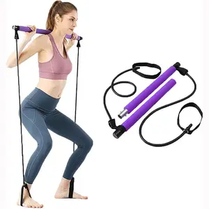 Adjustable Multifunctional Pilates Bar for Home Exercise, Yoga Stretching & Body Shaping, Portable Fitness Bar with Resistance Bands Included, Stretching Gear,At Home Gym Equipment