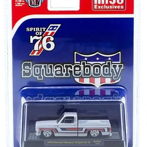 M2 Machines 1:64 1976 Chevrolet Silverado Bonanza-10 SPIRIT OF 76 Squarebody USA Special Edition – White –