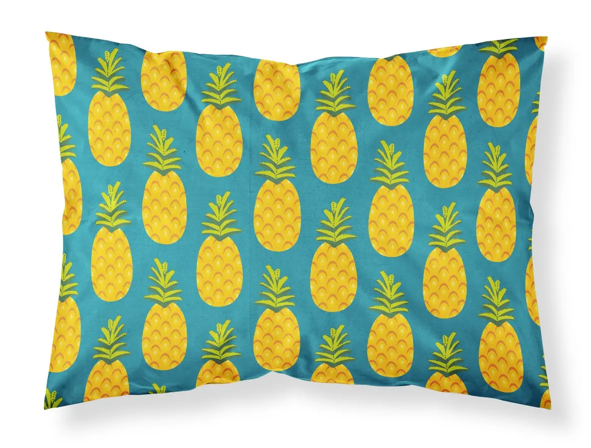 212 MAIN Pineapple-Print Teal Breathable Moisture-Wick Fabric Standard Pillowcase - Tropical Vibe Outdoor Cushion, Home Decorative Cushion, Bedroom Accent, Outdoor Cushion Covers