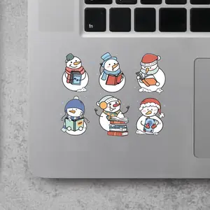 Cute Funny Snowmen Reading Books Bookish Merry Christmas 2x2 inches Cut Out Sticker