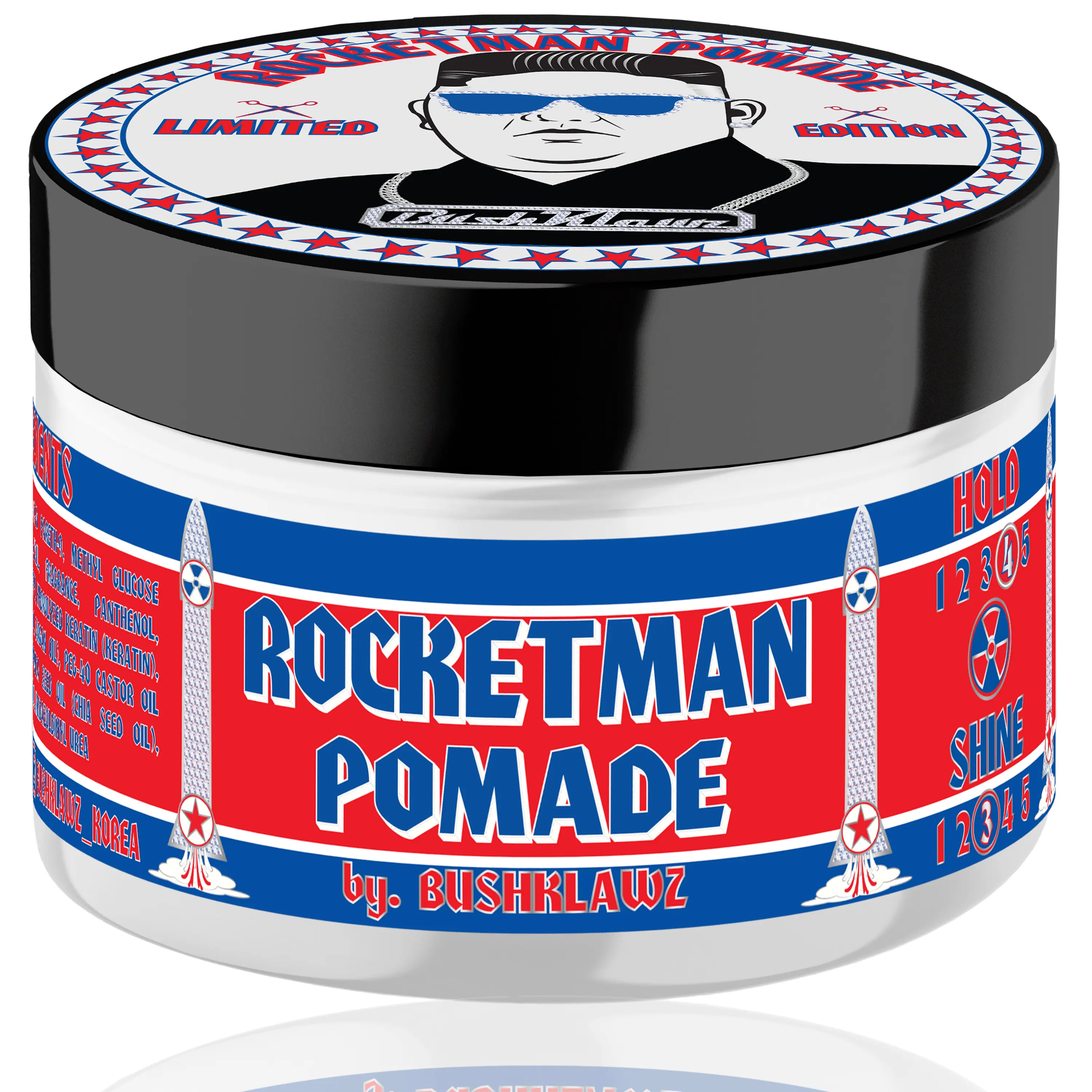 BushKlawz Rocketman Firm Hold Hair Styling Pomade 115g Water Based Easy Wash No Build Up Easily Restyle Throughout the Day for Tight Styles Men's Styling Smells Great Gel Haircare Scent Fragrance Setting Wax Scented