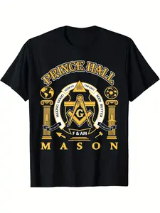 Prince Hall Masonic Freemason T Shirt for Men Black Festive Holiday Party Outfit for Adults Seasonal Celebration Wear Playful Seasonal Print Durable Print Quality Seasonal Apparel