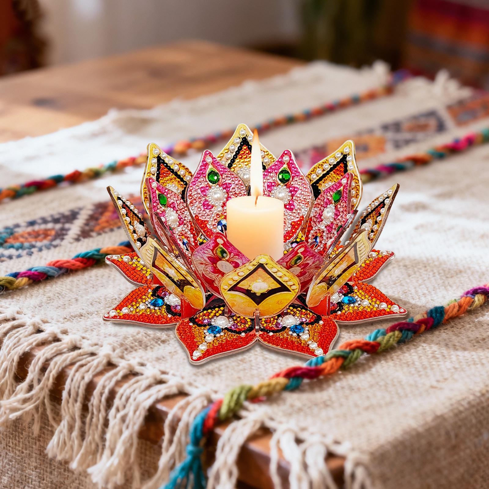 Handmade Diamond Art Painting Lotus Candle Holder Kit ,Candle Tray DIY Kit,Aromatherapy Decor,Romantic Ambience Home Living Room Ornament,Living Room Accent Stress Relief Finds,No Candle Included