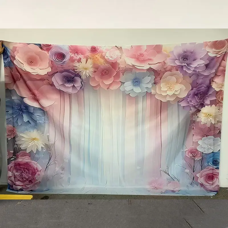 Flower Pattern Wedding Backdrop, 1 Count Romantic Wedding Decoration Banner, Photo Background Cloth, Indoor & Outdoor Decoration Supplies, Ornaments