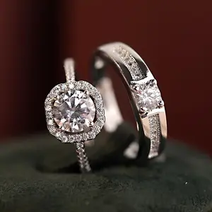 Stylish Couple ring wedding rings for men and women light luxury imitation gemstone opening ring