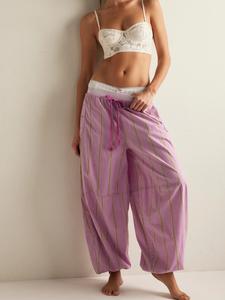 Striped Wide-Leg Pants, Millennial Style Home Casual Loose Baggy Trousers, Elastic Waist Drawstring Loose Fit, Retro Summer Beach Resort Daily Streetwear for Women Casual Fashion Comfy