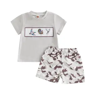 Toddler Baby Boy Summer Clothes Mallard Duck Patch Short Sleeve T-Shirt Tops Elastic Waist Camouflage Shorts Two Piece Outfit
