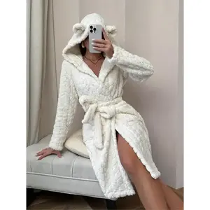 Women??s Long Plush Bathrobe ?C Warm Flannel Winter Sleepwear, Belted Loungewear Nightgown
