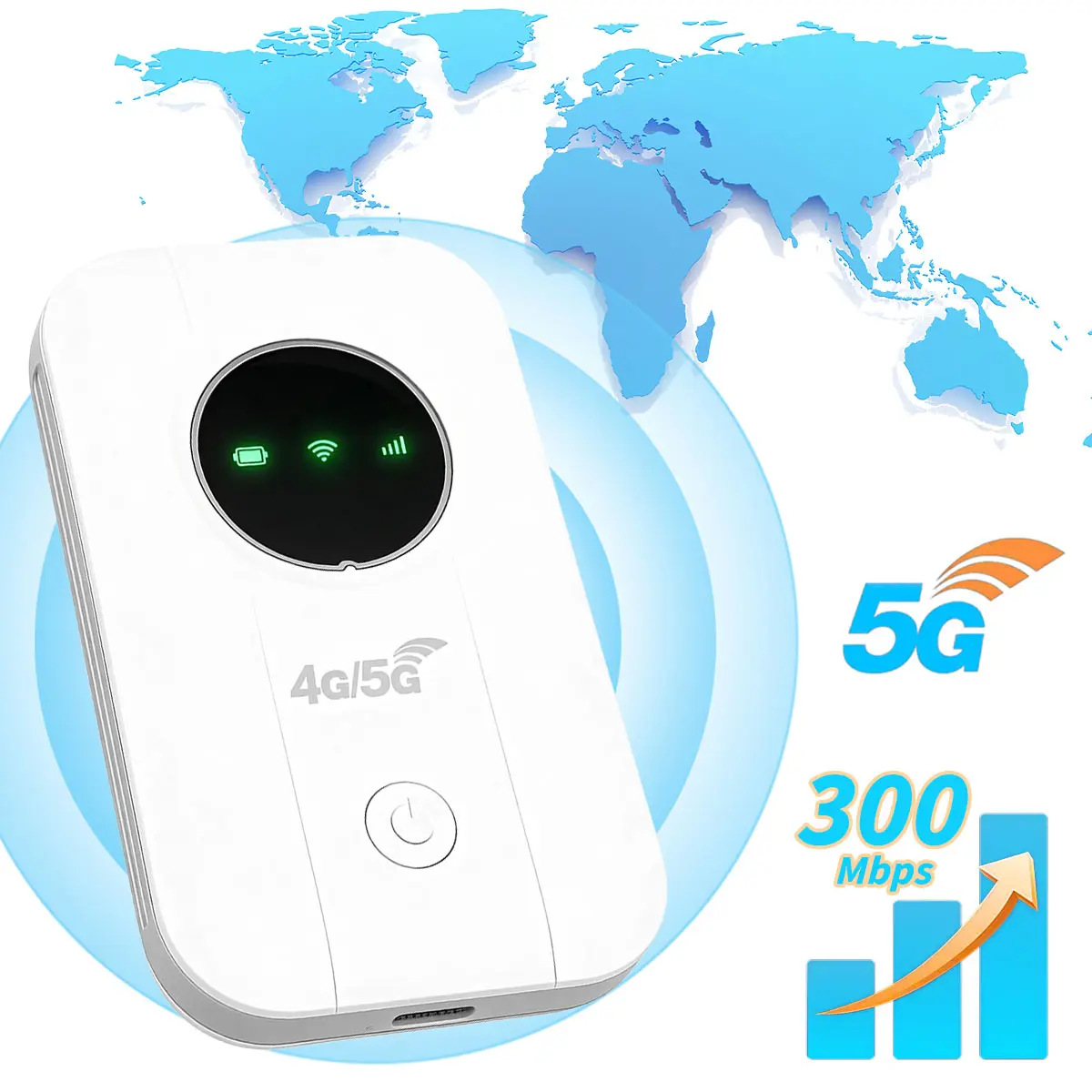 5G/4G Portable WiFi Wireless Hotspot Device Built In Wifi，300Mbps High-Speed 5G/4G LTE Mobile Broad band Router MiFi Modem ,Connect Up to10+ Devices,Travel Router for Home/Business/RV/Cruise, Travel Router for Hotel Wifi