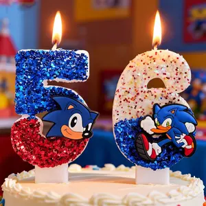 Sonic Candle Number 0-9 Baby Birthday Cake Candle Decoration Sonic Birthday Party Cake Topper Baby Shower Decor Gift
