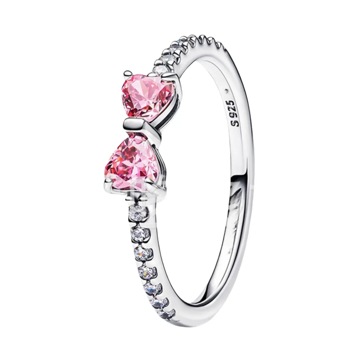 Women's 925 Sterling Silver Plated Glamorous Bow Heart Ring, Sparkling Pink Red Design, Ideal for Wedding, Valentine's Day 2026 Party Gift Jewelry