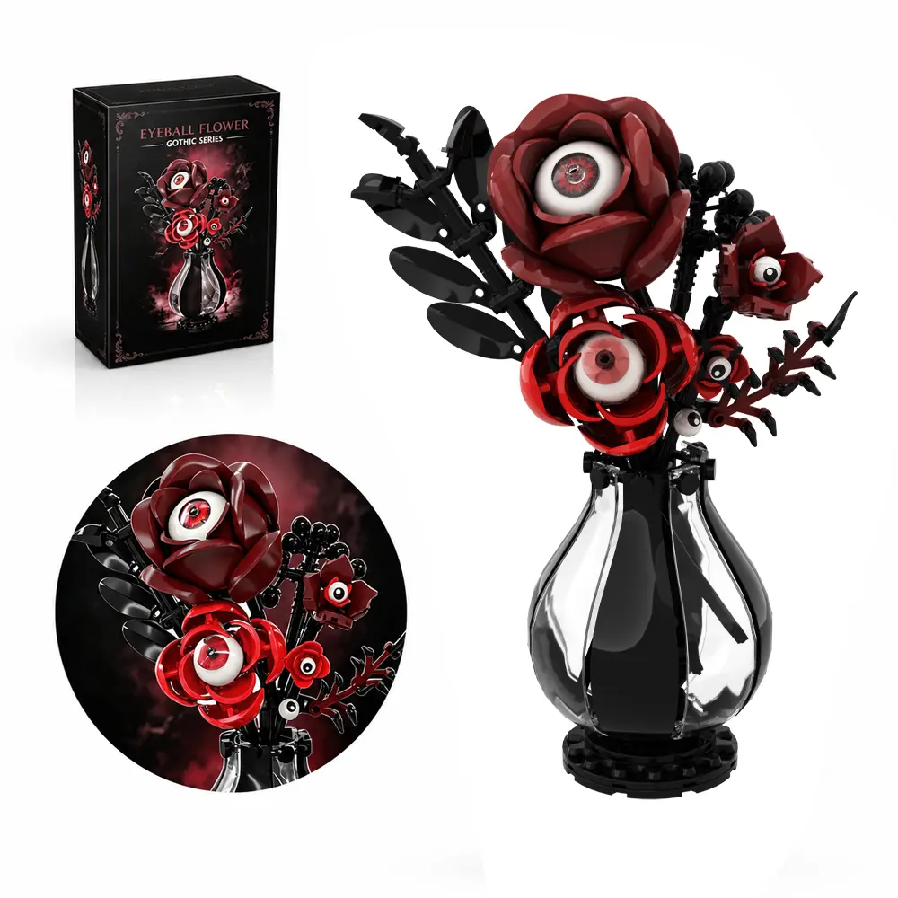 Gothic Eye Flower Building Set with Vase, Creepy Gothic Rose Bouquet, Dark Aesthetic Decor, Horror Desk Decor, Halloween Decoration, Brick Flower Kit, Gothic Room Decor, Unique Gift for Goth Girls, Horror Fans, Teens and Adults