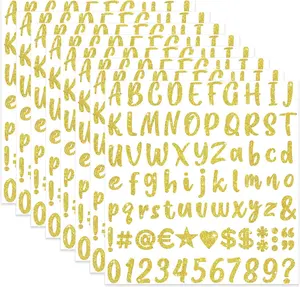 648 Pcs 1 Inch Gold Glitter Alphabet Number Letter Stickers 8 Sheets Self Adhesive Vinyl Stickers for Graduation Cap Scrapbooking Water Bottles Cups Crafts Classroom Decor