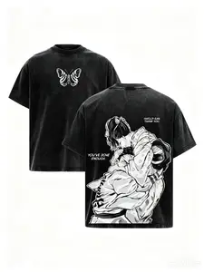 Demon Slayer Akaza Koyuki Oversized Shirt Vintage Washed Heavyweight Cotton Double Printed Graphic Tee Kimetsu No Yaiba Anime Streetwear Gym Pump Cover Short Sleeve Crewneck Tops Unisex Gift For Manga Fans Men Women Merch Clothes Summer Trendy Fashion