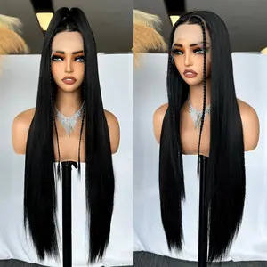 SOKU 32 Inch Long Straight Synthetic Wig 13x6 Glueless Swiss Lace Pre Plucked with Baby Hair Free Part Silky Straight Hair Wigs for Women Breathable and Lightweight