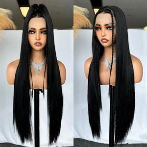 SOKU 32 Inch Long Straight Synthetic Wig 13x6 Glueless Swiss Lace Pre Plucked with Baby Hair Free Part Silky Straight Hair Wigs for Women Breathable and Lightweight summerwins