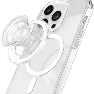 Round Phone Grip Compatible with Magsafe, Transparent Adapter Ring, Retractable Magnetic Phone Stand, Portable Phone Accessory, Smartphone Holder