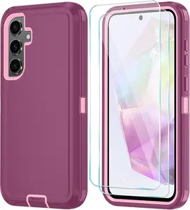 Phone Case for  Galaxy A36 5G Case with HD Screen Protector, Heavy Duty Shockproof & Dropproof 3-Layer Cover Phone Case for Galaxy A36,WineRedPink
