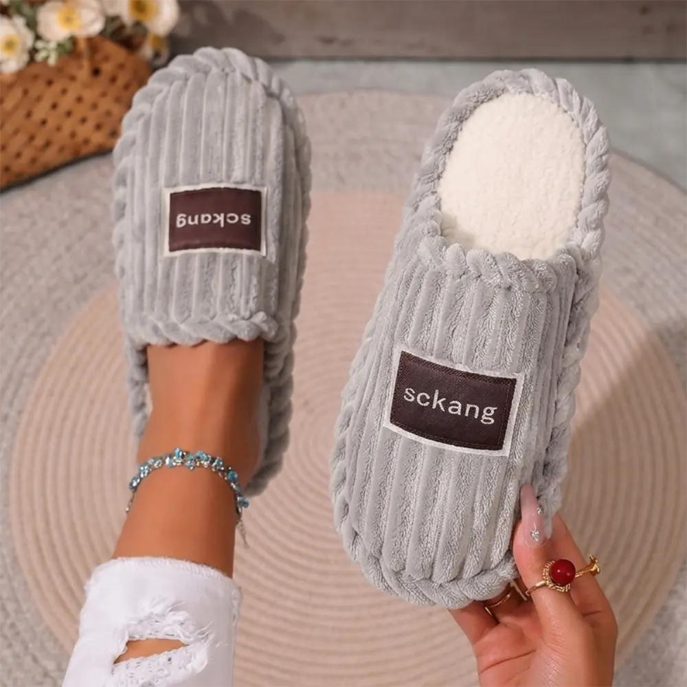 Women's Plush Fabric Thick-Sole Indoor-Outdoor Slippers for Postpartum Recovery - Soft Warm and Durable Comfort Shoes