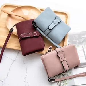 Women's Bifold PU Leather Short Wallet with Wristlet - Trendy, Minimalist, Lightweight, Compact Zipper Card Holder, Bifold Wallets for Daily Use