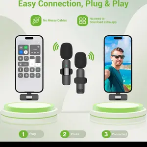 High Quality Microphone with lightning Port And USB-C Port - 2 Microphones And 1 Receiver. Compatible with Phones and cameras Using USB-C port. All iPhones 14 n under buy the iPhone compatible the rest buy usb-C compatible receiver.