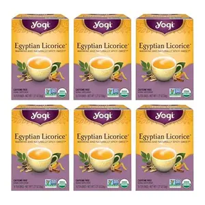 Yogi Tea - Egyptian Licorice Tea (6 Pack) - Warming and Naturally Spicy Sweet - Soothing and Caffeine Free - 96 Organic Herbal Tea Bags