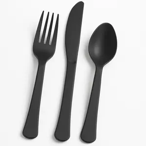 Black Heavyweight Plastic Cutlery Set - 7.5 in. - 24 Count