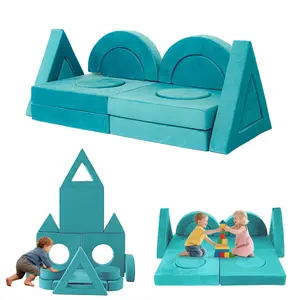 14Pcs Modular Kids Play Couch Toddler Foam Sofa for Fort Building, Climbing & Indoor Play, Convertible Sectional Furniture for Playroom, Teal