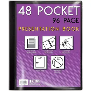48 Pocket Bound Presentation Book with Clear View Front Cover, 96 Sheet Protector Pages, 8.5" x 11" Sheets, Art Portfolio, Durable Poly Covers, Letter Size