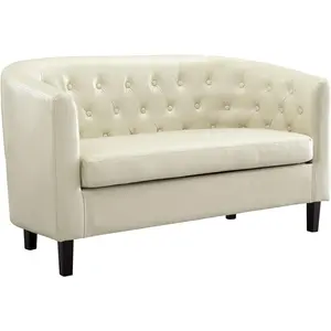 Emma Love Seat, Button Tufted Faux Leather Barrel Loveseat, Midcentury Modern 2 Seater Sofa Couch, Small Loveseat for Small Spaces, Bedrooms, Couches for Living Room, Easy Tool-Free Assembly - Cream