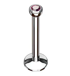 Purple CZ Bezel Labret Stud (Convex Disk)