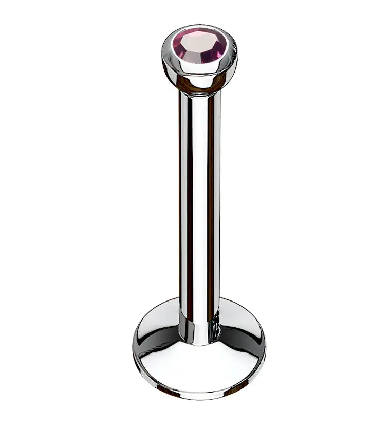 Purple CZ Bezel Labret Stud (Convex Disk)