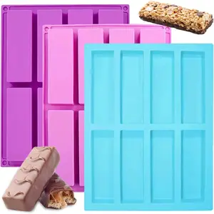 Silicone Chocolate Molds, 3 PCS 8 Cavity Silicone Rectangle Molds Protein Bars Mold Energy Bars Candy Chocolate Molds for Muffin Cornbread Cheesecake Pudding Chocolate Dessert