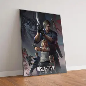 Resident Evil Leon Kennedy Poster, RE4 Requiem Wall Art, Dark Horror Game Canvas, Survival Action Gaming Decor