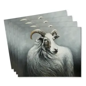 360 stand 4-Piece Rectangular Stain-Proof Polyester Placemat & Coaster Set, 14x18 in, Goat Print Tableware for Elegant Home Decor, Coasters For Drinks