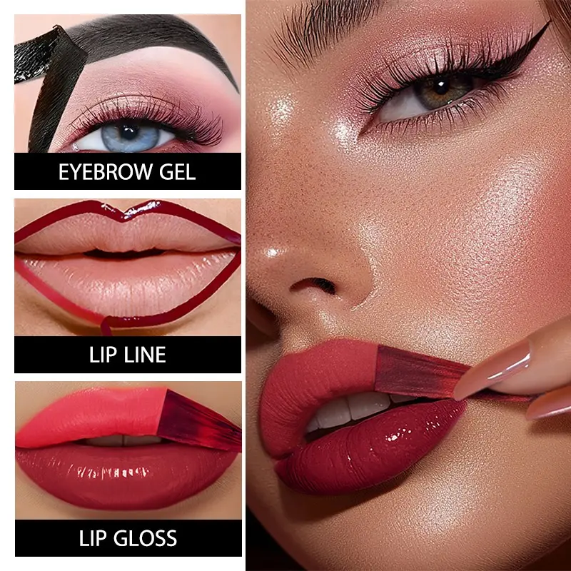 Dual-Head Eyebrow Gel Lip Gloss, Waterproof Sweatproof Long-Lasting, Four Colors Available, Portable Pack, 1pc Design, Makeup, Cosmetic