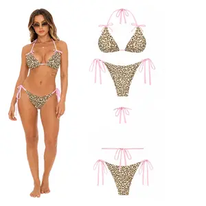 Seamoly Any 2 Bikini Sets for $18,Bikini Clearance | Limited Sizes Left -two-piece bikini   triangle bathing suit trinity  Contrast Color Bowknot Halter Triangle Tie Side Bikini  thong bikini Set,suit bikini bandeau bikini set
