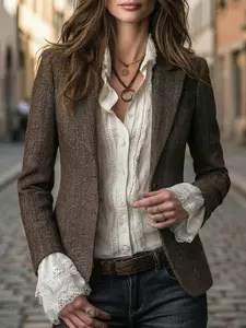 Women's Western Style New Arrival Fitted Long Sleeves Suit Jacket, Casual Versatile for Work & Dates, Stylish Women's Clothing for Everyday Wear