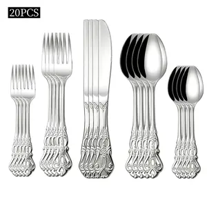 20-Piece Silver/gold Stainless Steel Cutlery Set, Royal Luxury Hollow Handle, Dishwasher Safe, Ideal for Weddings/festivals/dining Events