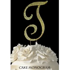 212 MAIN Elegant Rhinestone Monogram Cake Topper - Letter T, 4.5in Gold, for Wedding, Anniversary, Festive Party Home Supplies Decor (Elegant Cake Toppers)